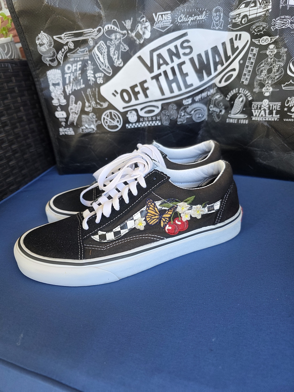 Vans Old Skool Off The Wall Embroidered Checkerboard Sneakers W8 M6.5 With Bag - Picture 3 of 16